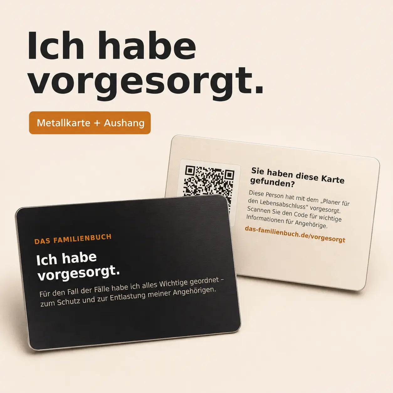 Notfallkarte „Ich habe vorgesorgt" aus Metall – Vorsorge, die gefunden wird
