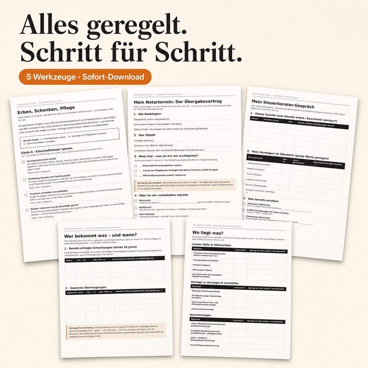 Vorsorge-Paket Erben, Schenken, Pflege – die digitalen Vorlagen zum Download