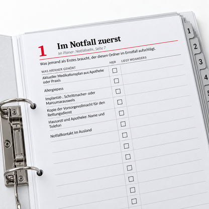 Registerblatt 1 Im Notfall zuerst mit Checkliste zum Abhaken